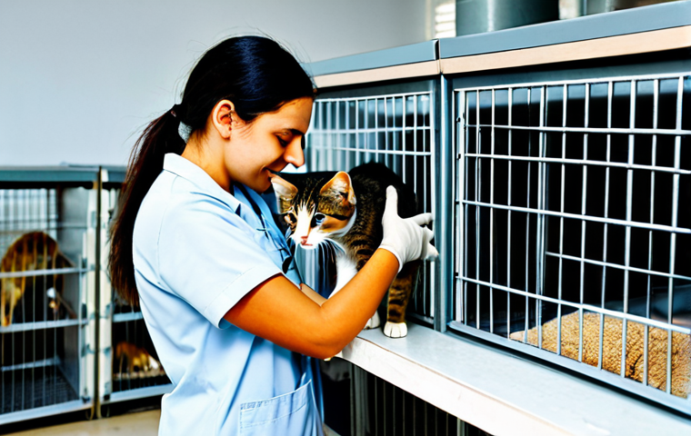 Image 1 Prompt: A dedicated female volunteer in professional, modest work attire gently comforting a rescued cat within a clean, bright animal shelter in Limassol, Cyprus. The volunteer has a kind expression, and the cat appears calm and safe. In the background, other well-cared-for dogs and cats are visible in secure, tidy enclosures. The scene highlights the compassionate care provided by animal welfare organizations. Professional photography, soft lighting, natural pose, perfect anatomy, correct proportions, well-formed hands, proper finger count, natural body proportions, safe for work, appropriate content, fully clothed, family-friendly.**
