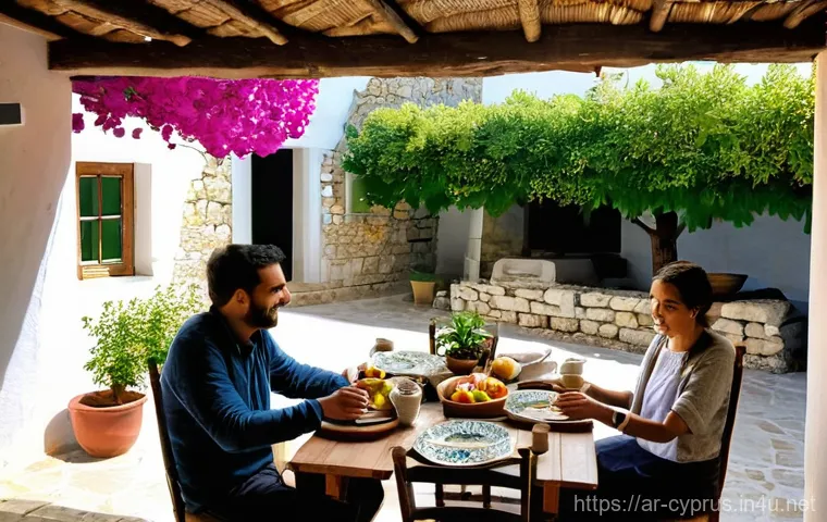 키프로스 숙소 예약 팁 - **Prompt 1: Luxury Villa Breakfast with Sea View**
    "A stunning, high-angle outdoor shot of a mod...