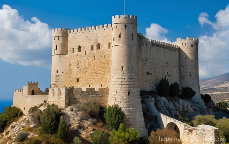 키프로스 독특한 건축 양식 - **A Majestic Crusader Castle in Cyprus with a Lone Sentinel:**
    A breathtaking, panoramic view of...