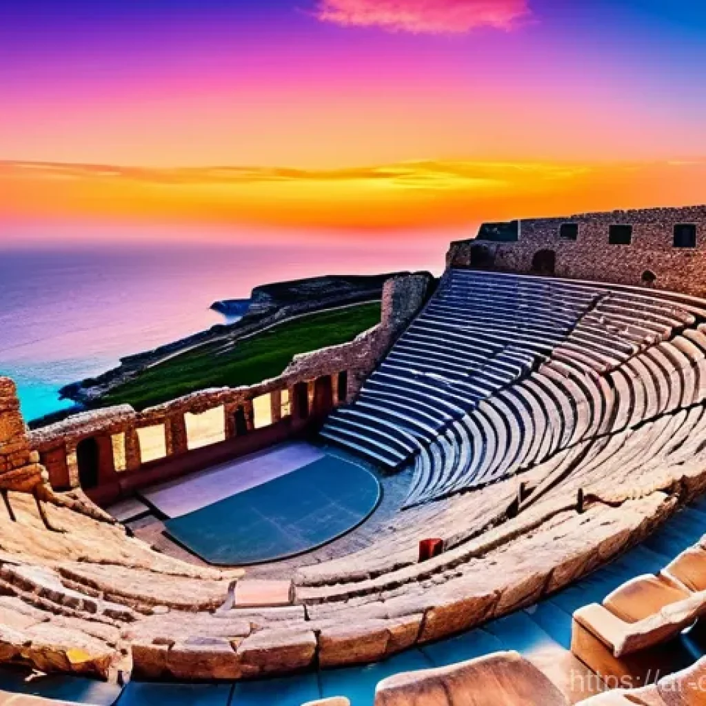 키프로스 역사적 사건 - **Ancient Kourion Theater Spectacle at Sunset**
    A breathtaking panoramic view of the ancient Gre...