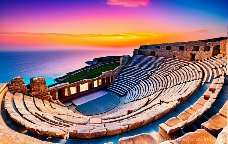 키프로스 역사적 사건 - **Ancient Kourion Theater Spectacle at Sunset**
    A breathtaking panoramic view of the ancient Gre...