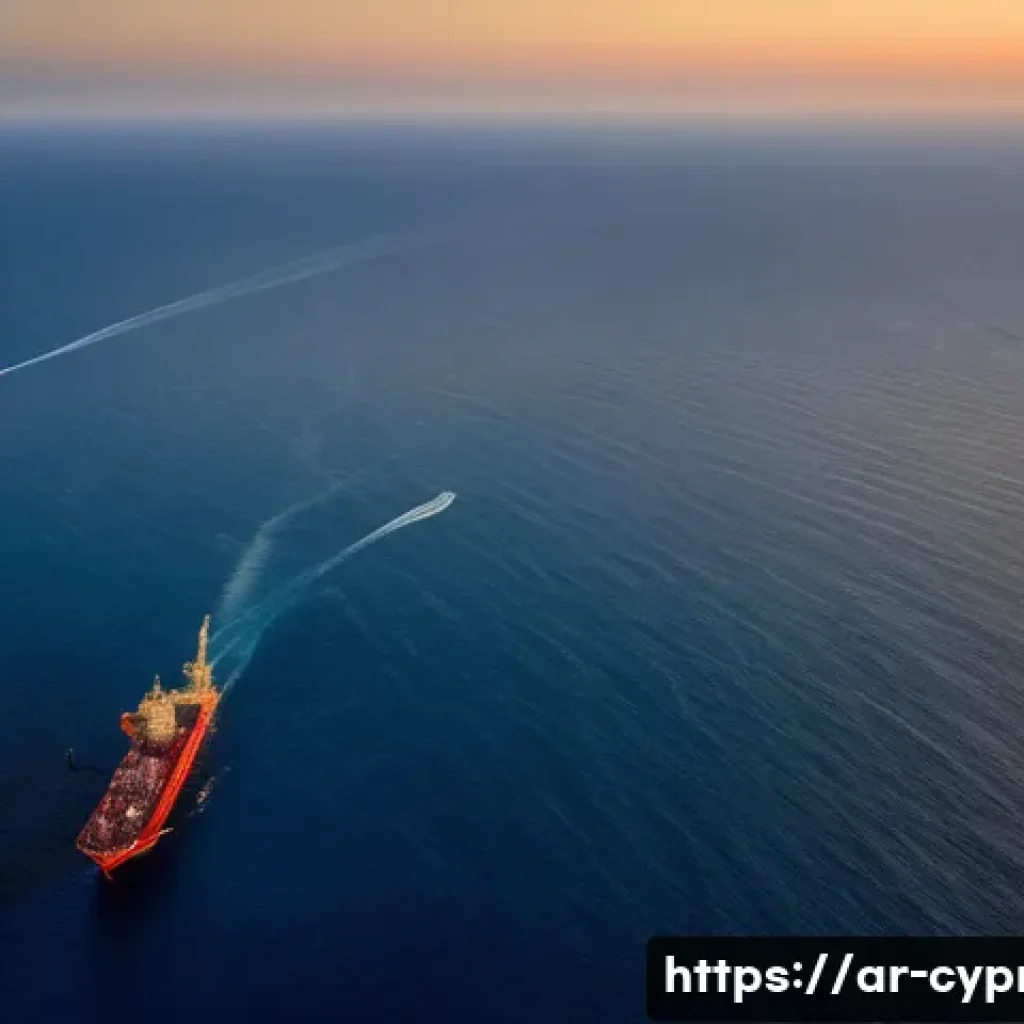 키프로스와 주변국 간의 갈등 - A detailed aerial view of the Eastern Mediterranean Sea near Cyprus, highlighting offshore oil and n...