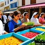 키프로스의 공휴일과 축제 - A vibrant spring festival scene in Nicosia, Cyprus, showcasing local people in traditional Cypriot c...