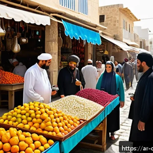 키프로스에서 영어 사용 가능성 - A vibrant outdoor market scene in Cyprus during the day, featuring Arabic-speaking visitors and loca...