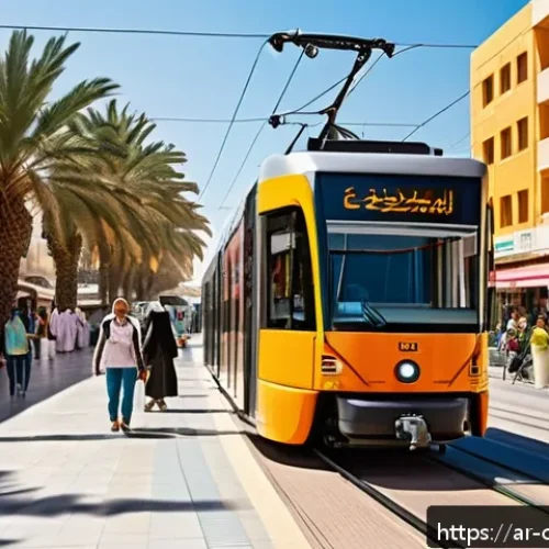 키프로스 대중교통 이용법 - A vibrant urban scene in Cyprus showing a modern tram gliding smoothly through a bustling city stree...