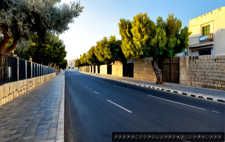 키프로스의 주요 민족적 갈등 - Photorealistic wide street scene in divided Nicosia, Cyprus, viewed from a quiet pedestrian perspect...